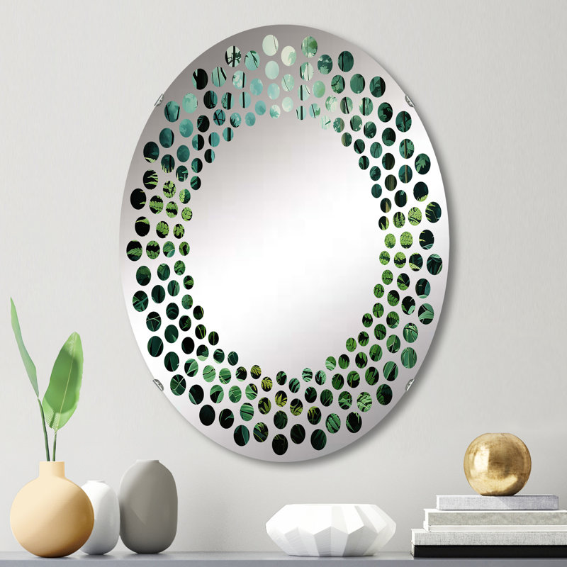 Emerald Green Ferns Forest VI - Miroir mural à pois | Ovale, 29,5 po x 19,6 po