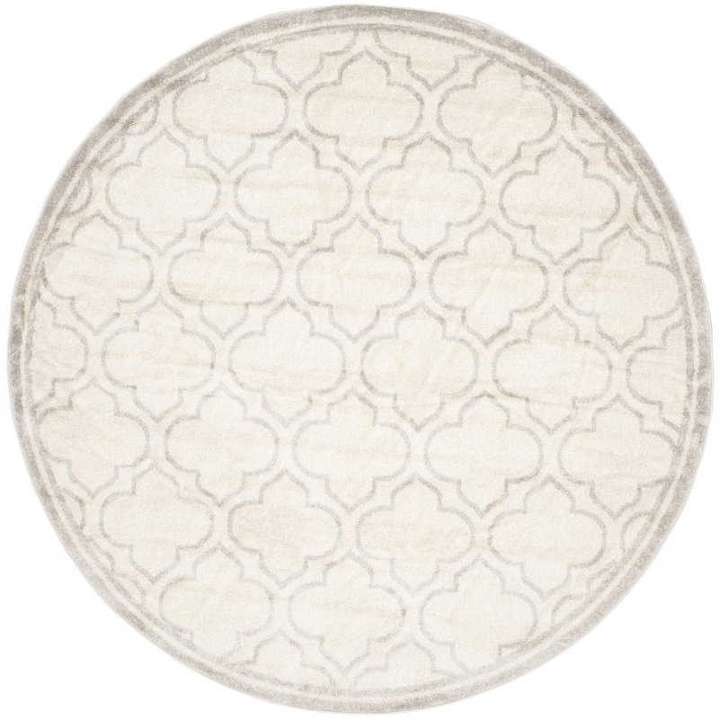Ammundsen Geometric Light Gray/Ivory Area Rug, Round 7'