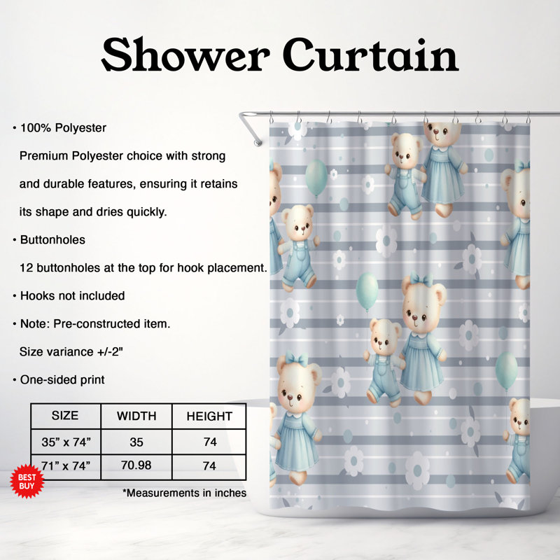 Rideau de douche Parents Bear - Premium 5, H 74 po x l 71 po