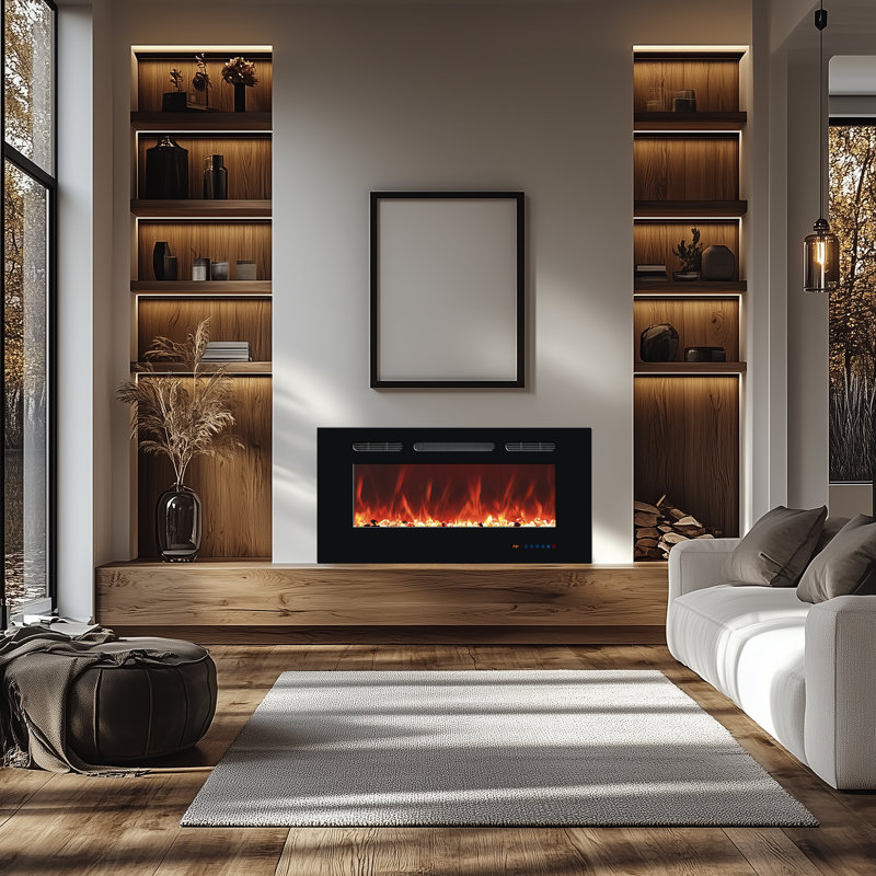Gidney Black Electric Fireplace, 17.72" H x  42" W x 5.91" D