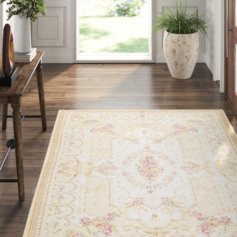 Hand-Knotted High-Quality Ivory and Gold Area Rug