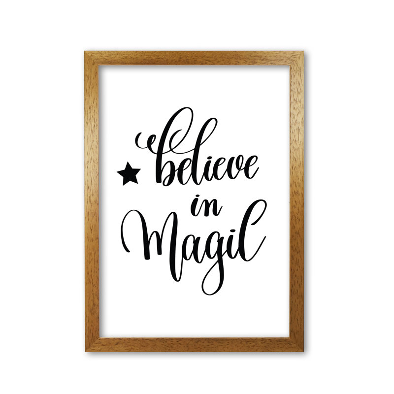 Believe In Magic 1 Piece Wall Art, 42 cm H x 30 cm W x 5 cm D, Honey Oak Frame