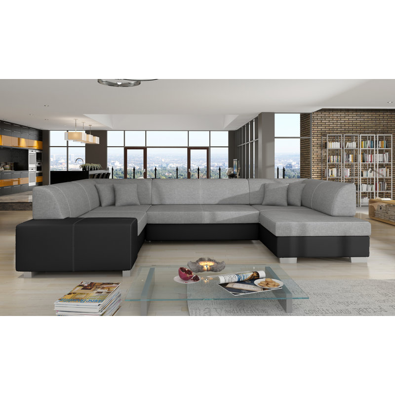 Sharmin 5 Seater Sofa Bed, Right Hand Facing, Light Grey/Black