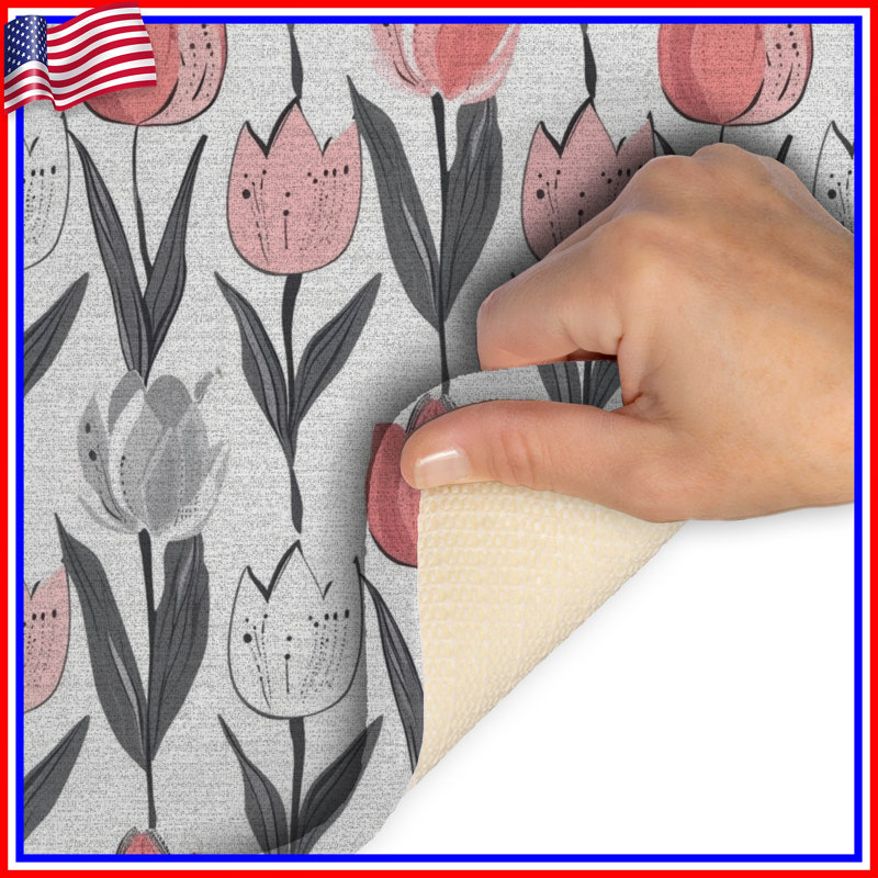 Tapis de bain Tulipes, Simple - L 17 po x l 24 po, Pink Tulips