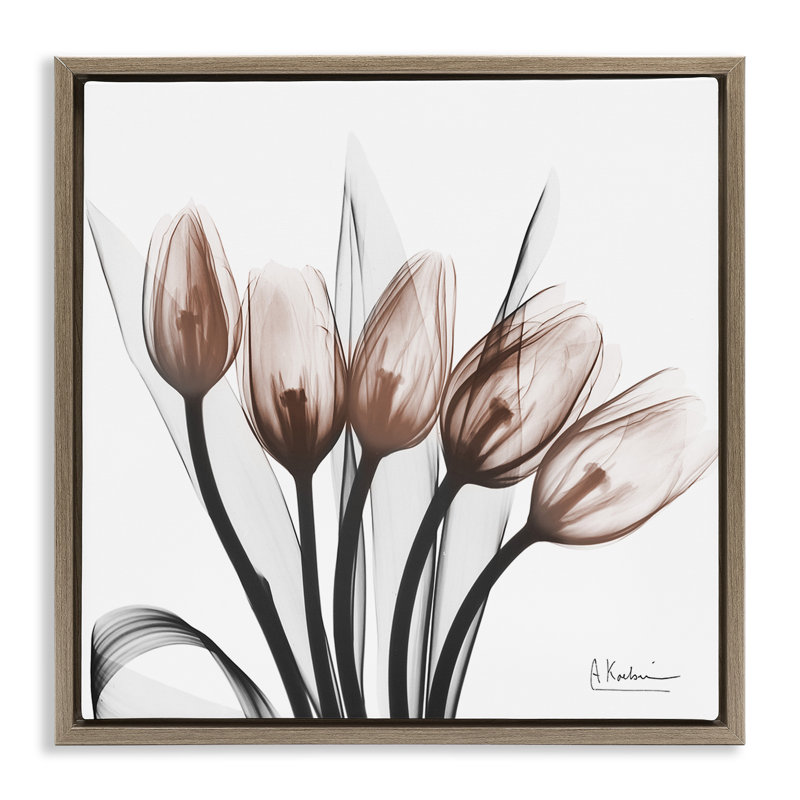 Art mural moderne sur toile flottante encadrée de tulipes moderne, design par Albert Koetsier, Cadre flottant orme Montalcino