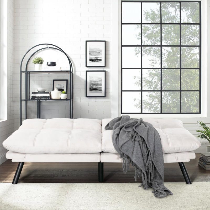 Canapé-lit 67 po en velours, Beige