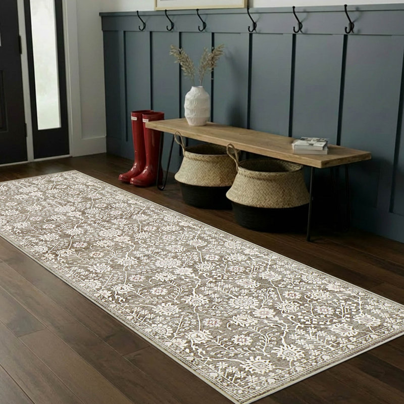 Tapis chenille imprimé lavable Hunter, Taupe, 2 x 6