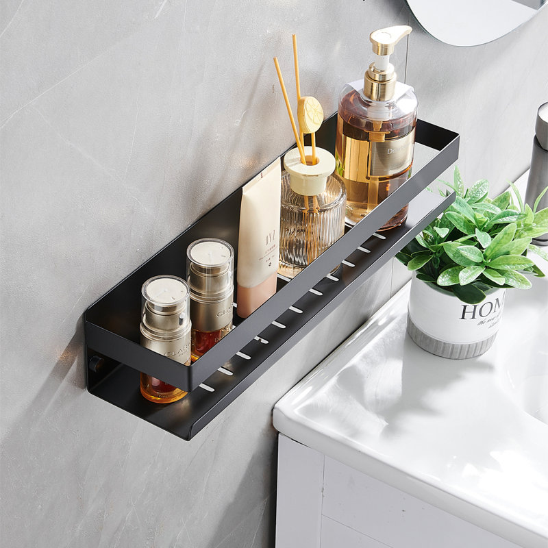 Matte Black Wall Mounted Shower Caddy, Stainless Steel Rectangle Shelf with Drilling Hardware for Bathroom Organization