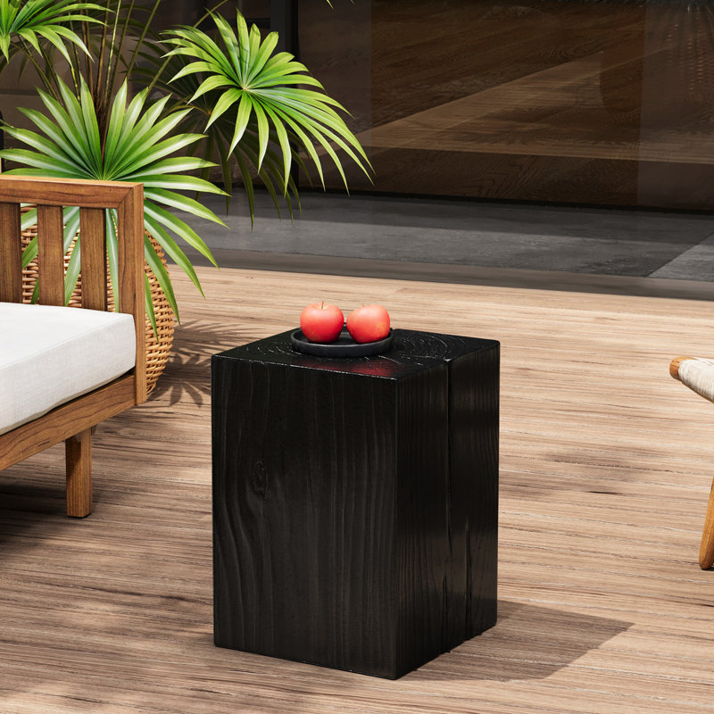 Modern Black End Table, 18" H, Wood-Like Distressed Appearance, Mix And Match Setup Wood-Look 14.35" Wide, Lightweight, Indoor Outdoor Use