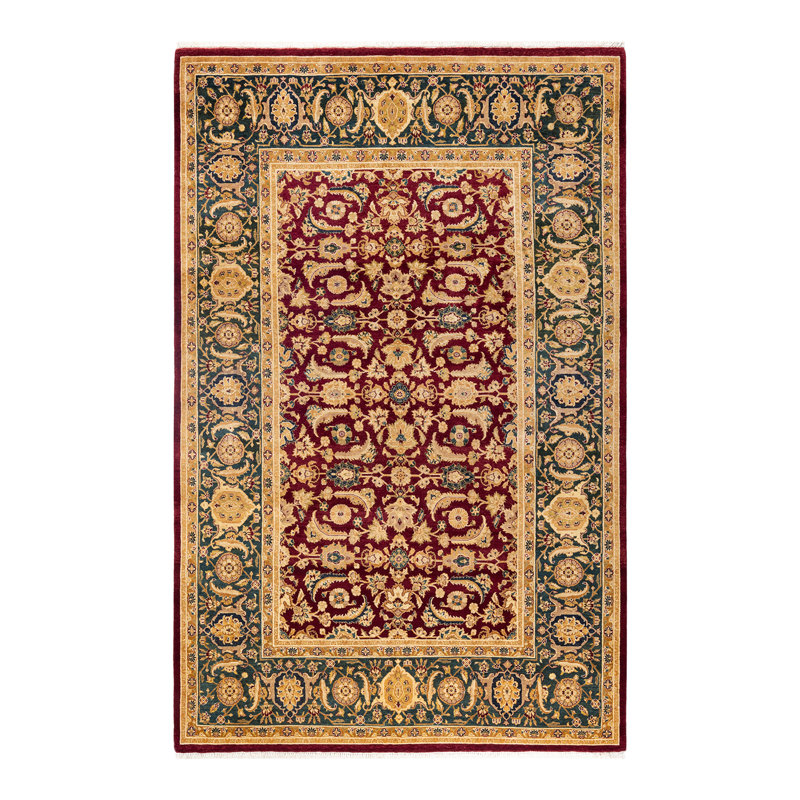 Tapis unique noué à la main Telauges - rouge, 6 pi 1 po x 9 pi 6 po