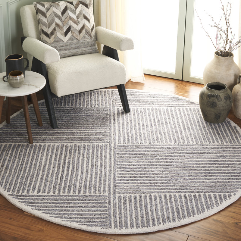 Tapis rayé en laine et en jute touffeté Rowden, Rond 6 pi