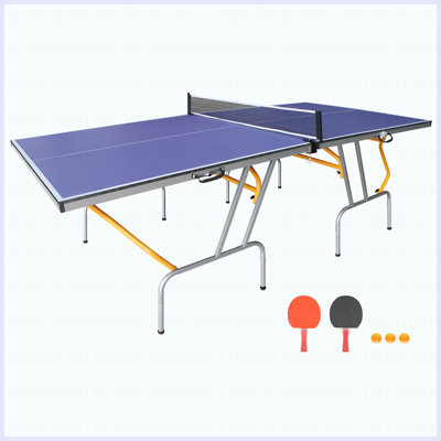 8Ft Mid-Size Table Tennis Table Foldable & Portable Ping Pong Table Set For Indoor Games With Net, 2 Table Tennis Paddles And 3 Balls