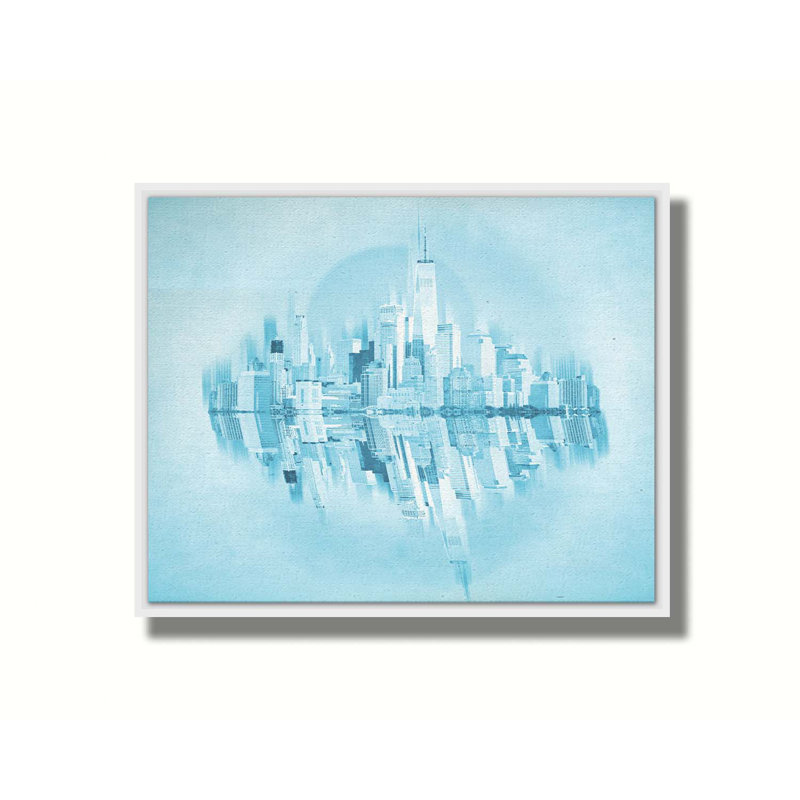 Blue City par Hal Halli. Impression sur papier - Montée et encadrée avec de l'acrylique transparent, taille de l'image