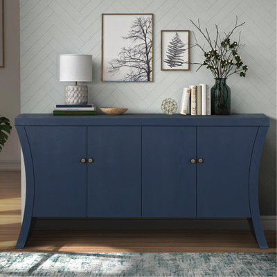 Advanced 4-Door In Navy Blue - Wooden Legs & Robust For Living Area With Metal Clasps Versatile Storage Room