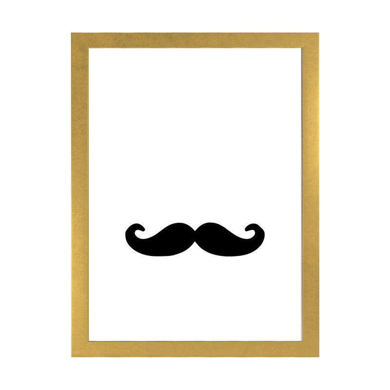 Moustache - impression d'art graphique, H 32 po x l 24 po x P 1 po, Blanc, Papier encadré doré