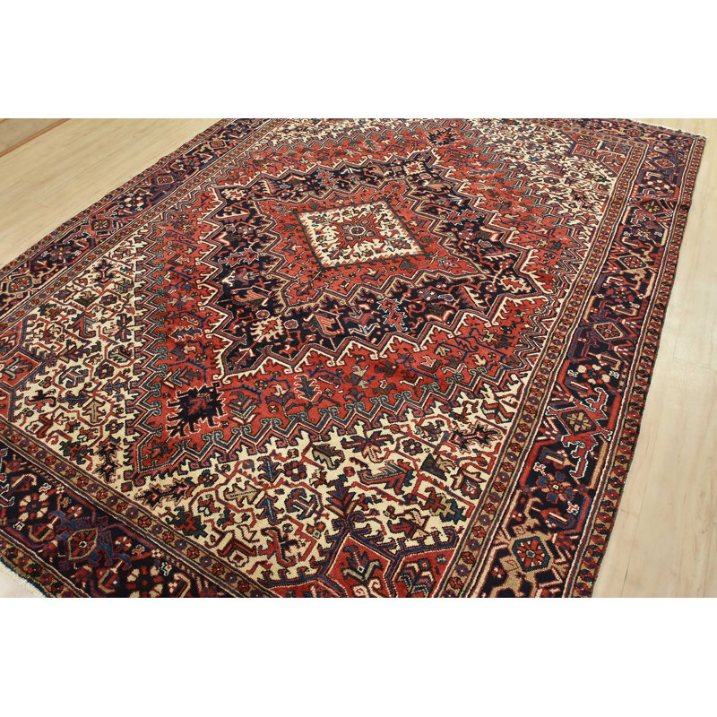 Tapis oriental rétro en laine rouge noué à la main 8 pi 3 po x 11 pi 2 po Tribal