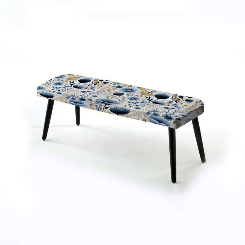 Fougère bleue et blanche - Banc rembourré floral noir