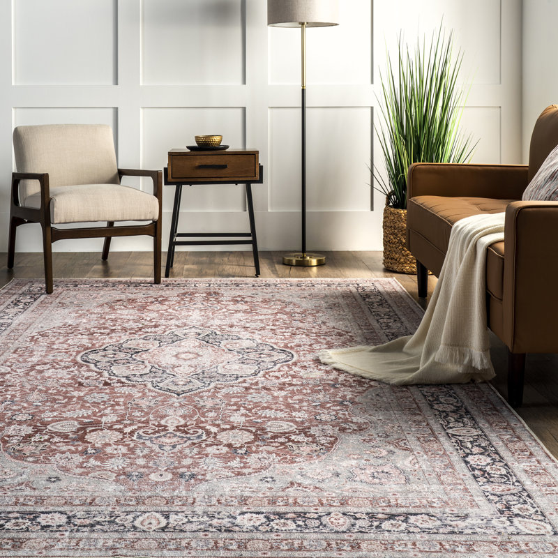 Machine Washable Beige Area Rug, Rectangle 4' x 6'