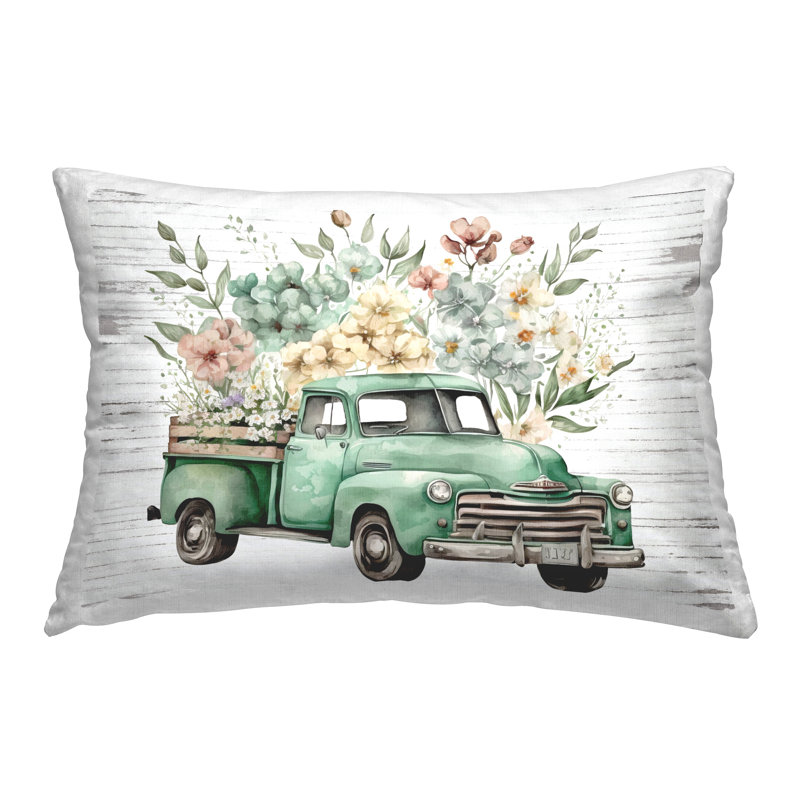 Design de coussin décoratif imprimé floral rempli de camion par lettré et doublé