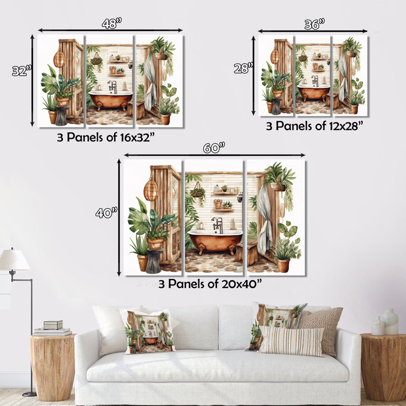«Natural Bathroom Decor X», reproduction sur toile 3 pièces, H 28 po x l 36 po x P 1 po, Metal