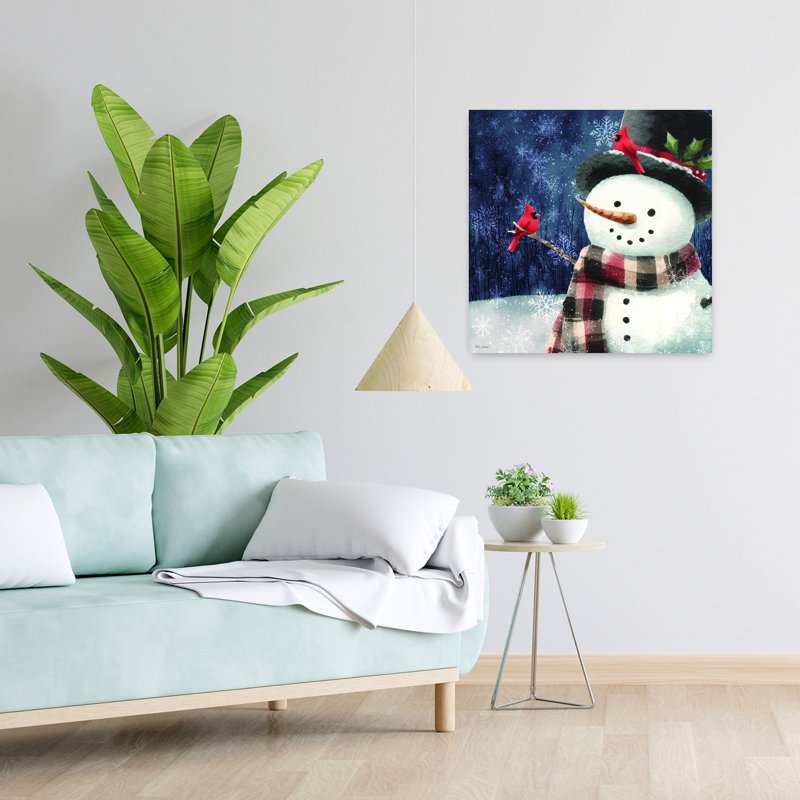 Bonhomme de neige de Noël avec cardinal IV abstrait, art forestier contemporain, H 24 po x l 24 po