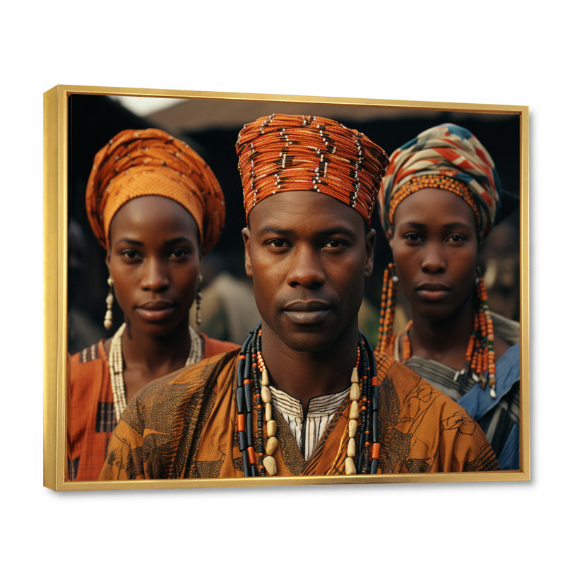 «Chizuko African Tribes», impression sur toile, H 12 po x l 20 po x P 1 po, Cadre flottant doré