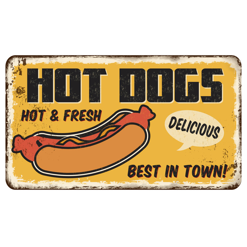 Hot Dogs Vintage Sign - Wrapped Canvas Print, 30cm H x 46cm W x 3.8cm D