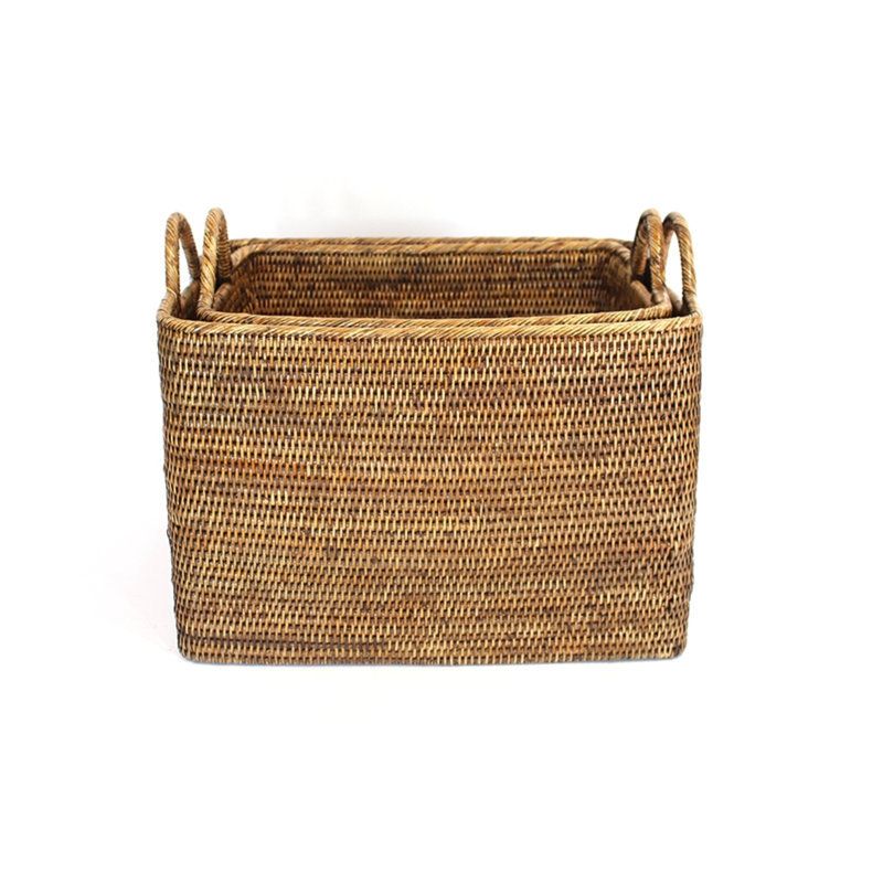 Handmade Rattan Decorative Basket Set, Antique Brown
