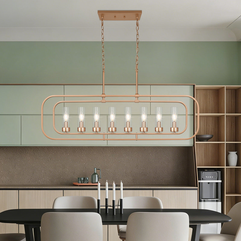 8-Light Rose Gold Chandelier Linear Chandelier Square/Rectangle Chandelier  for Kitchen Dining Room