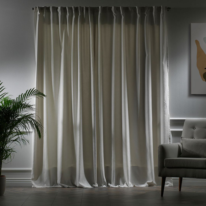 Room Darkening Single Curtain Panel, White, 130cm Width x 145cm Drop