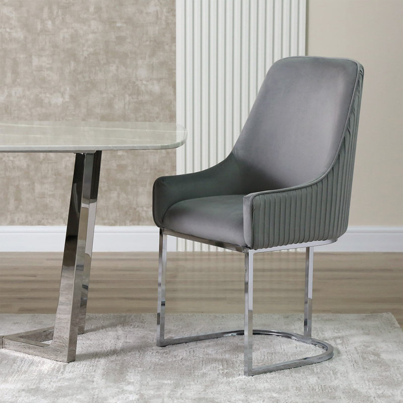 Aeriell 53.5cm H Velvet Upholstered Armchair, Chrome, Grey