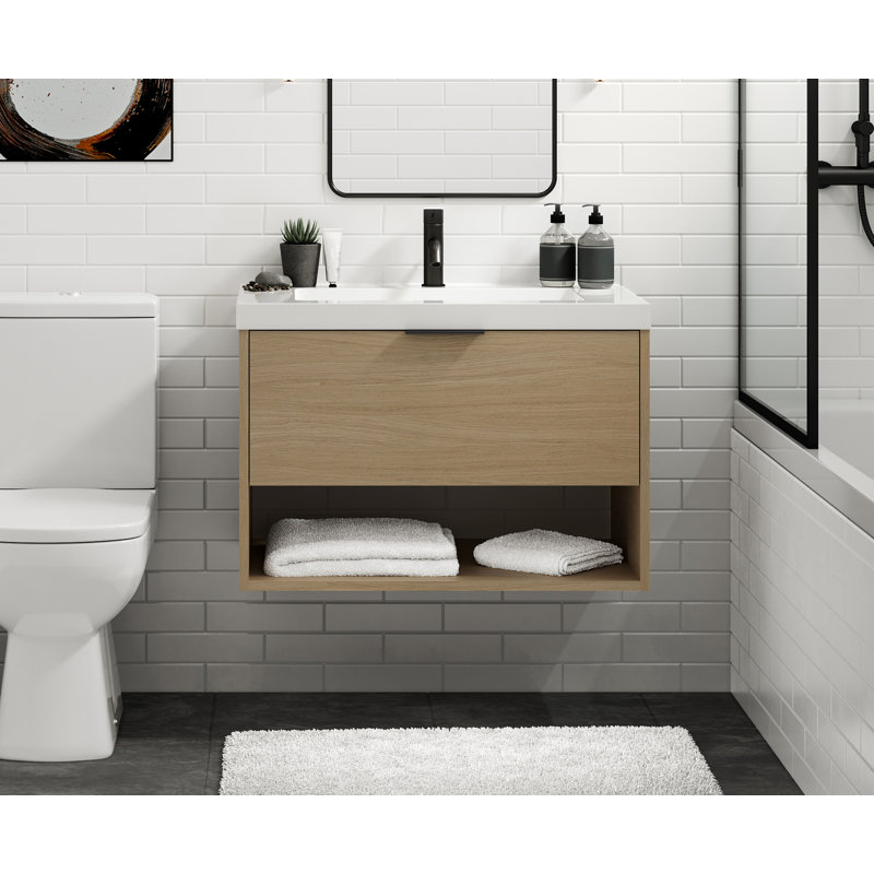 Modo 36" W Wall Mounted Single Bathroom Vanity, Matte White/8" Widespread, Biondo, Matte Black