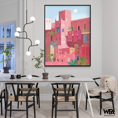 «Kashbah» par Petra Lizde, belle œuvre d'art d'inspiration arabe, idée de décoration de bâtiment arabe rose, affiche des Terres magiques