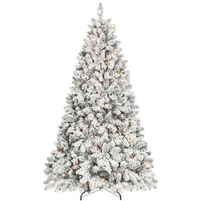 Flocked Christmas Tree with Lights and Natural Pine Cones
