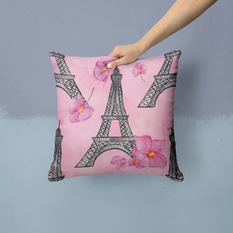  Coussin extérieur Fleurs et Tour Eiffel, 14 po x 14 po