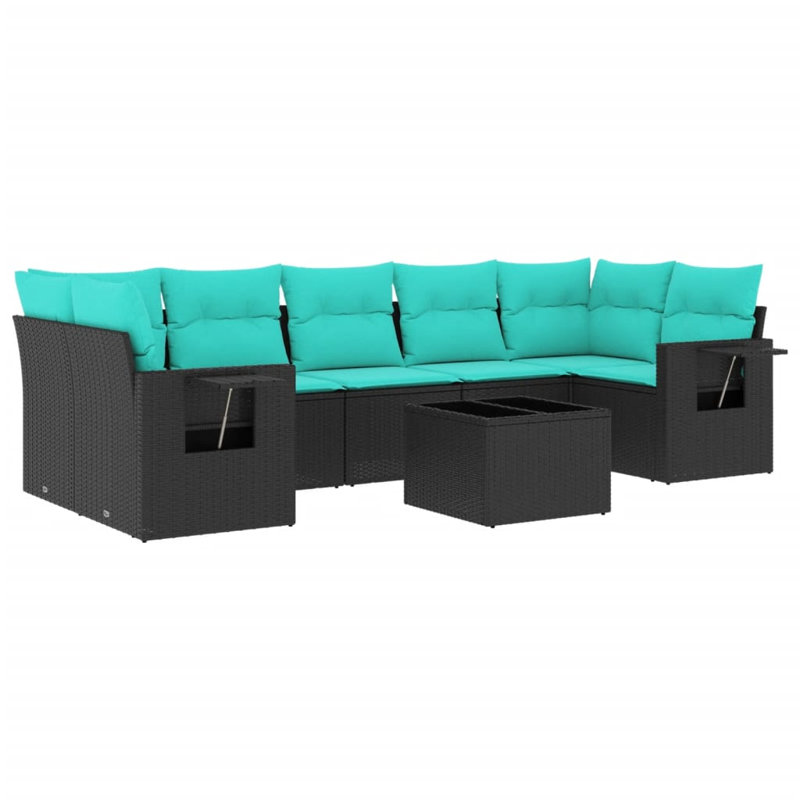  Ensemble de canapé de patio 8 pièces avec coussins en rotin de polyester noir