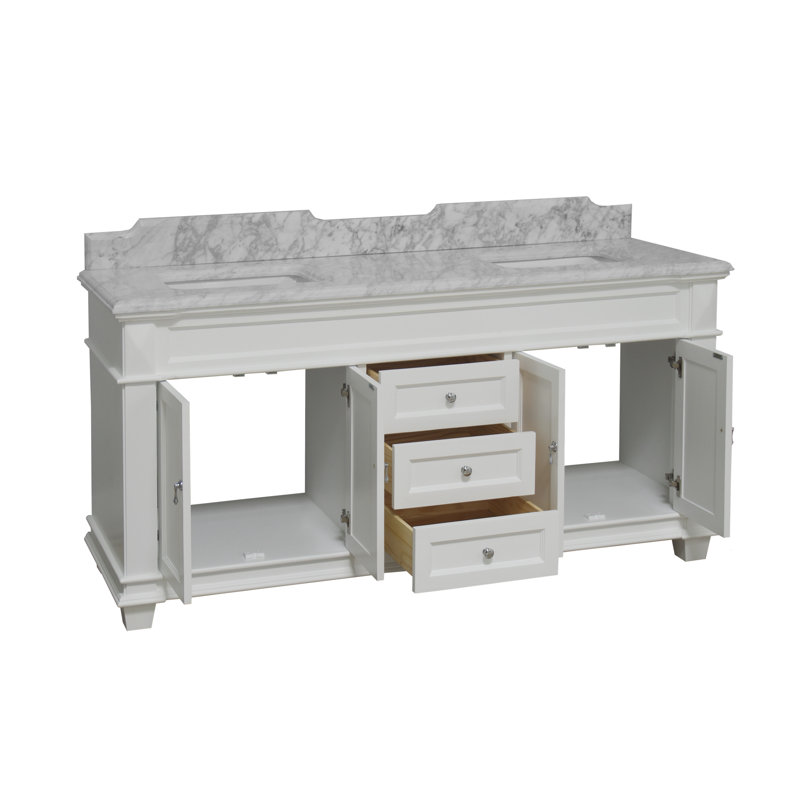 Ensemble de meuble-lavabo double 72 po Ensa, Blanc, Marbre de Carrare