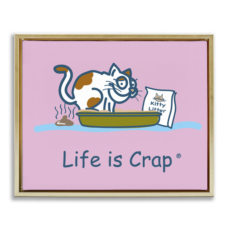 «Kitty Litter Funny Floater Canvas» par LIC, Cadre flottant métallique doré, H 17 po x l 21 po