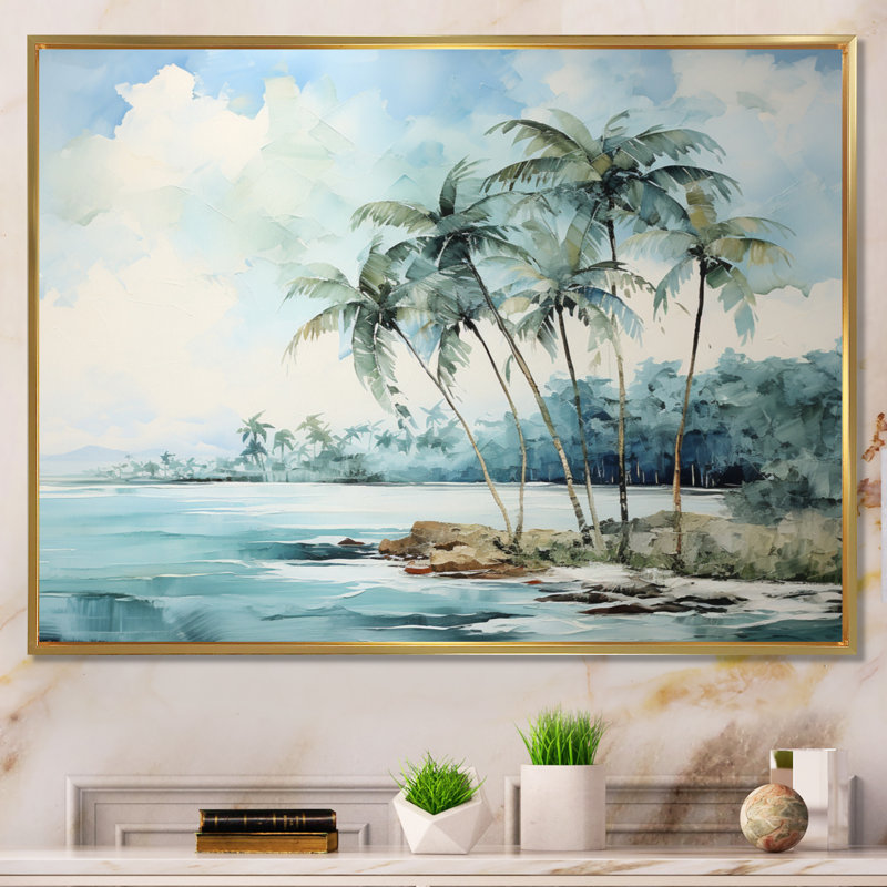 «Green Minimalims Palm Trees VI», reproduction sur toile, H 30 po x l 40 po x P 1,5 po, Cadre flottant doré