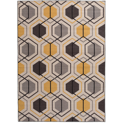 Rymann Geometric Yellow/Gray/Black Non-Slip Rubberback Area Rug