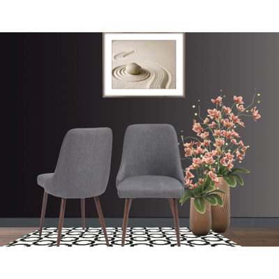 2 Dark Gray Mid-century Modern Dining Chairs - Foam Seat, Elegant Upholstery, Curved , Metal Legs With Scratch Floor Protectors Grey Chairs, Of Back F