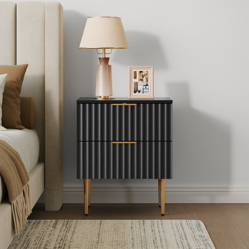 White and Gold Fluted 2-Drawer Nightstand Set
