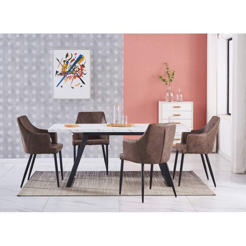 Eatonton 4 Person Dining set - a Rectangular Extendable Dining Table with Metal Legs and a Set of 4 Faux Leather Dining Chairs for Dining Room - Modern Dining Table Set