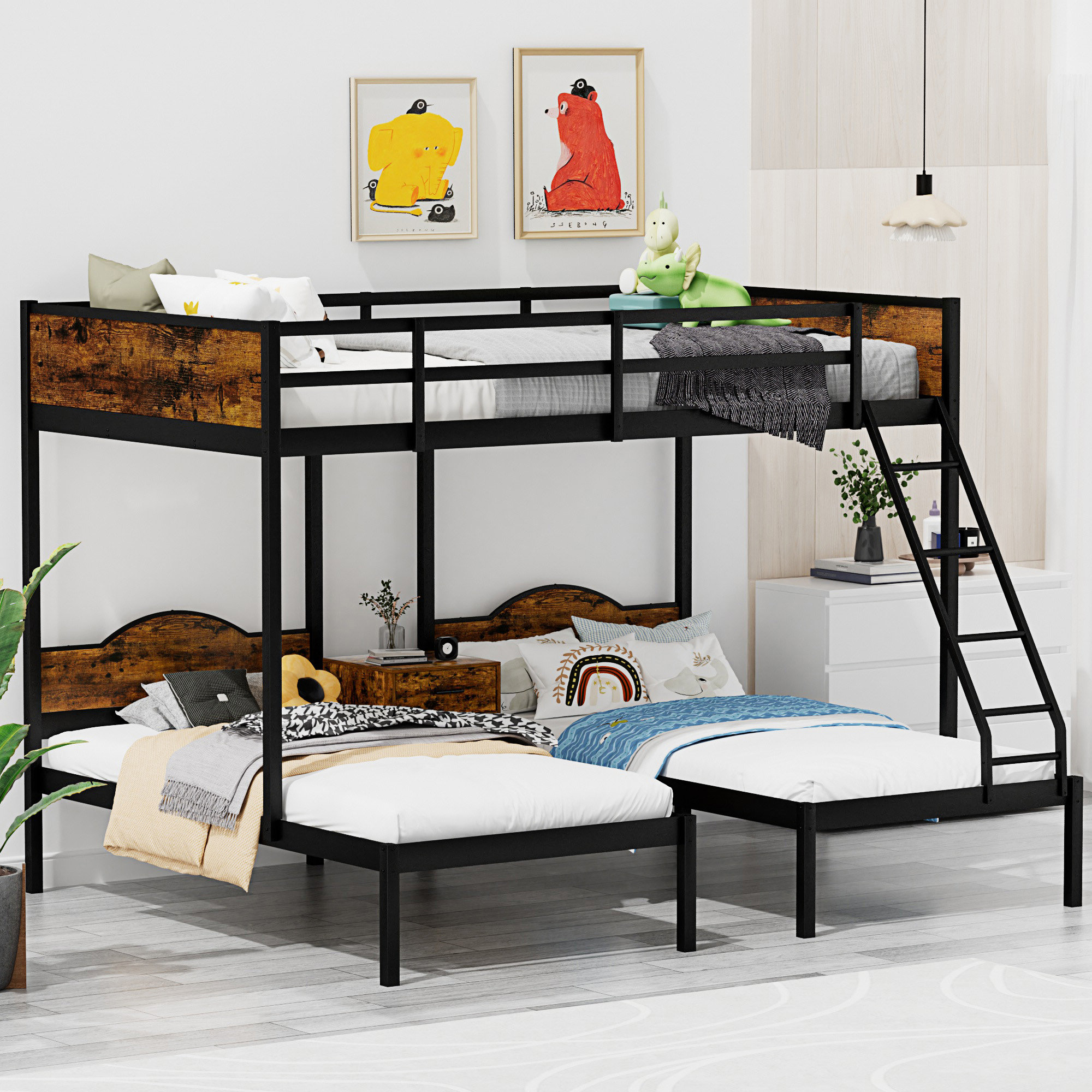 Isabelle & Max™ Full Over Twin & Twin Bunk Bed Metal Triple Bed With ...