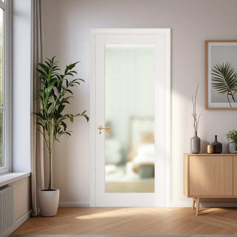 Porte intérieure française 24 po x 80 po, verre trempé givré, bois massif, apprêté blanc, pour garde-manger, 24 po x 80 po