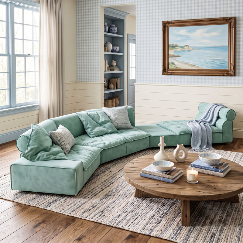 Ensemble de canapés d'angle entièrement modulables, canapé-lit vert menthe surdimensionné à assise profonde et profil bas, canapé modulable à combinaison libre avec coussins rembourrés amovibles pour salon