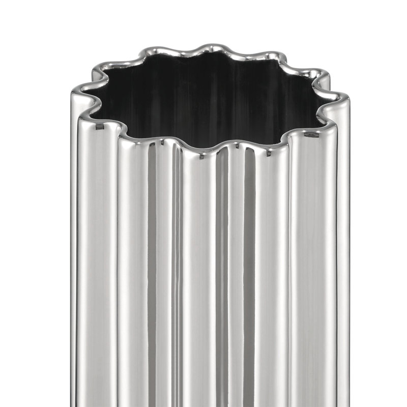Vase de plancher en céramique Arianna, Chrome / Blanc