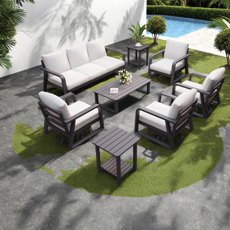 Canapés de patio pivotants et confortables, ensemble moderne en aluminium pour le divertissement à domicile