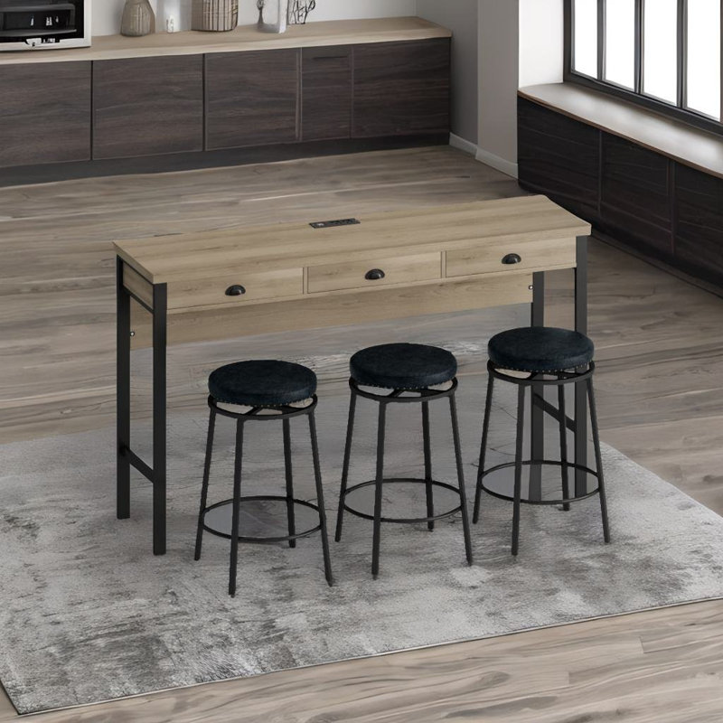 Meleesa 3 - Person Trestle Dining Set, Oak, Black
