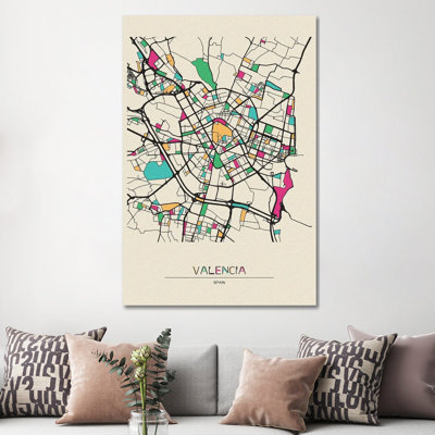 Carte de Valencia, Espagne par - Toile tendue